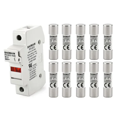 Miniatura 11 de Baomain Base portafusibles RT18-32 con fusibles de cerámica de 10x1A (0.394x1.496 in) - Montaje en riel DIN de 1 polo, indicador LED, certificado CE