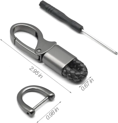 Miniatura 5 de Llavero de cuero para automóvil con anillo en D para hombres y mujeres, 1 paquete negro, giratorio de 360 grados, con destornillador