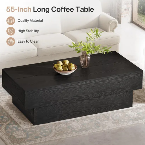 Miniatura 6 de Tribesigns - Mesa de café moderna negra, mesa de té rectangular de madera de 55 pulgadas, mesa central grande para sala de estar, sala de recepción