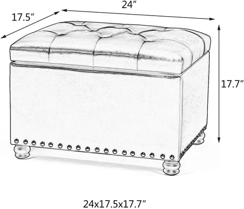 Miniatura 3 de Joveco Otomana rectangular de 24" con almacenamiento para sala de estar, banco tapizado con asiento y reposapiés con tapa abatible, reposapiés