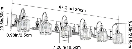 Miniatura 4 de Ralbay 6 luces de cristal de acero inoxidable para tocador de baño, espejo largo, accesorios de iluminación modernos de cristal para baño Cromo