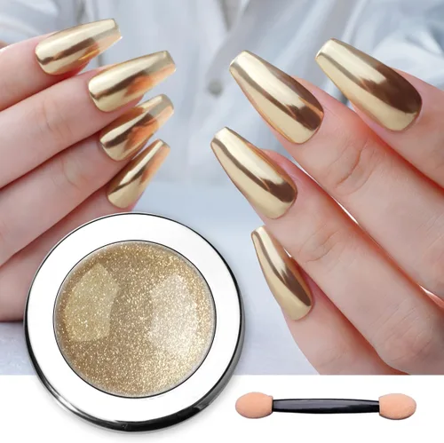 Pretty Diva Polvo Cromado para Uñas - Polvos Cromados para Uñas con Efecto Espejo Dorado Champán, Polvo Cromado Metálico Resaltador para Arte de