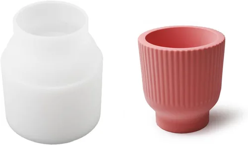 Miniatura 10 de Moldes redondos para tarros de velas, cilindro creativo de silicona, moldes para ollas, moldes para hacer botellas redondas de rayas de hormigón