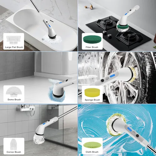 Miniatura 6 de Cepillo eléctrico giratorio 2024, cepillo de limpieza inalámbrico, ajustable de 2 velocidades, limpiador de ducha para baño, coche, azulejos