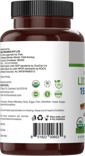 Miniatura 5 de Brieofood Regaliz orgánico 1500 mg, 45 porciones, vegetariano, sin gluten, 90 tabletas vegetarianas