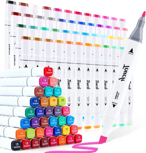 Juego de marcadores de alcohol, 48 colores de doble punta de pincel para dibujo de adultos, bolígrafos de bocetos de colores permanentes a base de