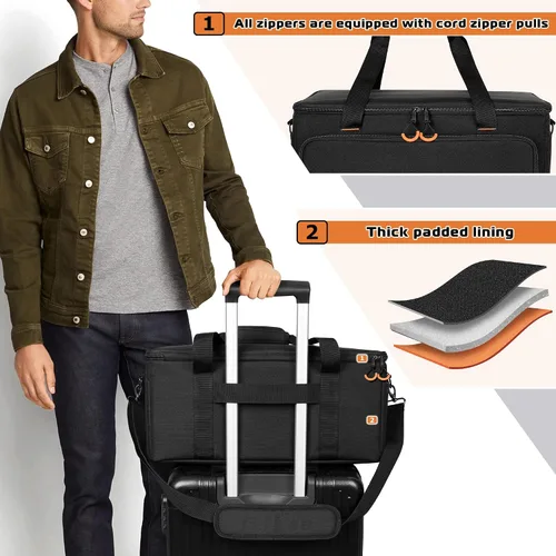 Miniatura 4 de LUXJA Bolsa de luz acolchada para 4 luces par, funda con divisor interior y bolsillos para accesorios, color negro