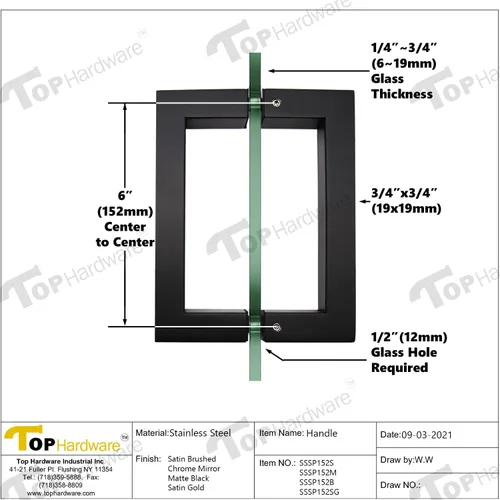 Miniatura 5 de Tirador tubular de acero inoxidable de grado 304 para puerta de ducha (6 pulgadas, cuadrado, negro mate SSSP152B)