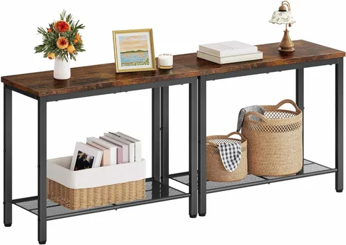 Miniatura 10 de Hoctieon Mesa auxiliar de 2 niveles, mesa auxiliar para sofá, mesa auxiliar estrecha con almacenamiento, mesita de noche delgada para espacios