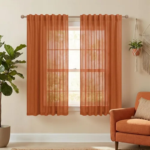 Miniatura 101 de KOUFALL Cortinas de lino azul marino de 84 pulgadas de largo, cortinas transparentes azul oscuro para sala de estar y dormitorio, medianoche
