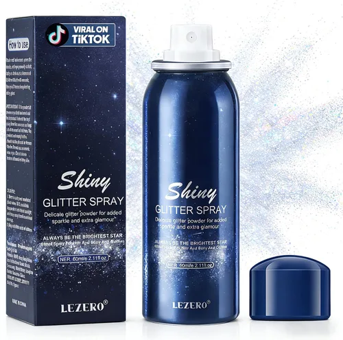 Lezero Spray de Purpurina Corporal, Spray Brillante Temporal para Cara, Cabello, Ropa, Niebla Brillante de Larga Duración y Secado Rápido para el