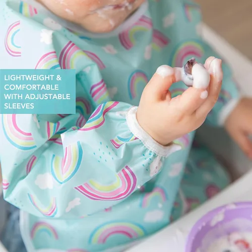 Miniatura 4 de Bumkins - Babero con mangas para niña o niño, bebé y niño pequeño de 6 a 24 meses, imprescindible para comer, alimentación, suministros de destete
