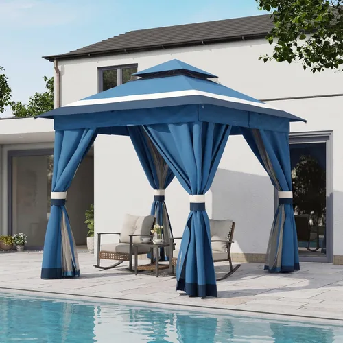 Miniatura 49 de LAUSAINT HOME 8'x8' Outdoor Gazebo, Metal Frame Heavy Duty Patio Canopy Tent Shelter with Double Roofs, Mosquito Nettings and Privacy Screens for