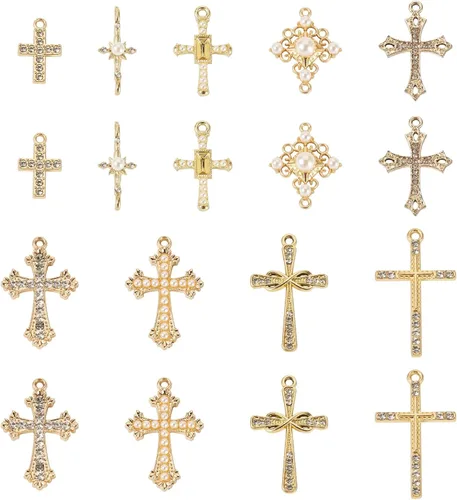 Miniatura 8 de Cheriswelry Colgantes de cruz de aleación de metal, estilo tibetano, Crucifijo vintage, colgantes de cruz para manualidades, collares, aretes