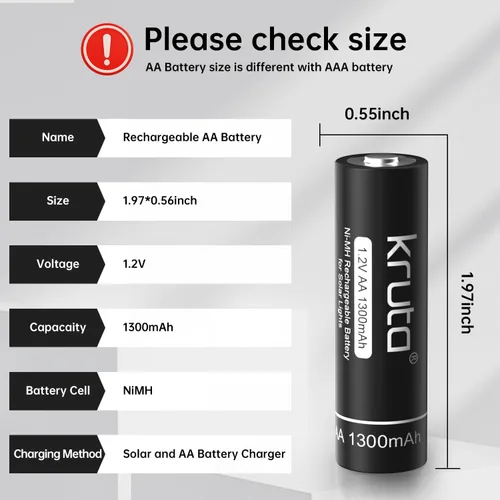 Miniatura 6 de Ni-MH - Baterías recargables AA, paquete de 12 baterías solares AA recargables de 1.2 V 1300 mAh de alta capacidad precargadas doble A para luces