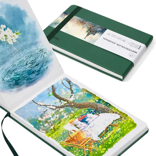 Miniatura 8 de Lightwish Diario de acuarela, 100% algodón, papel de acuarela prensado en caliente, suministros de arte, 7.6" x 5.1", 20 hojas (140lb/300gsm), libre