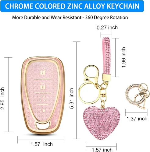 Miniatura 3 de QBUC Funda para llavero Chevy con llavero de diamante, compatible con Chevrolet Equinox Malibu Camaro Cruze Traverse Blazer Trax Volt Bolt Protector