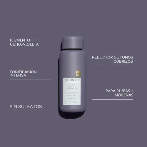 Miniatura 3 de Kristin Ess Hair The One Champú Morado para Tonificar el Cabello Rubio - Neutraliza los Tonos Cobrizos + Amarillos, Restaura el Brillo - Libre