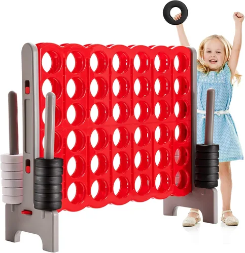 ARLIME Juego gigante gigante de 4 en punta, juegos de patio trasero para niños y adultos, 4 en una fila con palanca de liberación rápida, 42 anillos