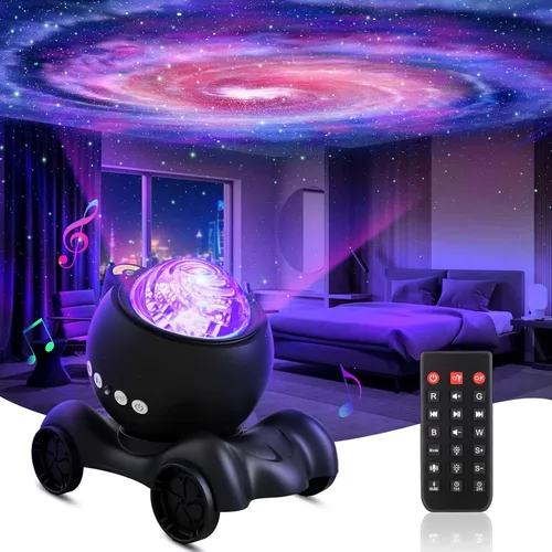 ENOKIK Proyector de galaxia, proyector Star Aurora, altavoz Bluetooth integrado, luz nocturna para niños y adultos, luz de ruido blanco para Negro