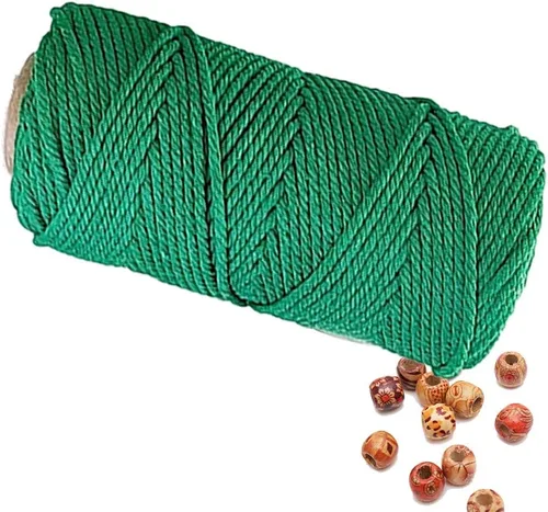 Miniatura 32 de Cordón de macramé de 1/64 pulgadas (0.157 in) de color rosa claro, hilo de algodón natural para tejer a mano a mano, 4 hebras para colgar