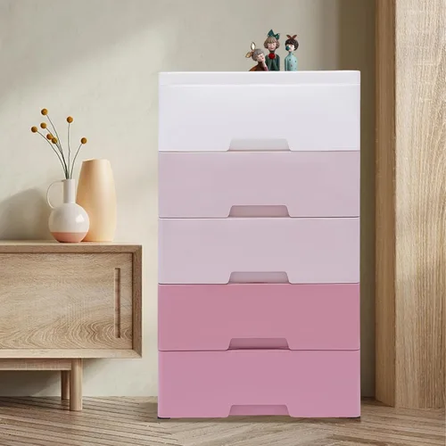 Miniatura 2 de Armario de almacenamiento de plástico de 5 niveles con 5 cajones, armario vertical de almacenamiento de ropa, ahorro de espacio, para el hogar, rosa