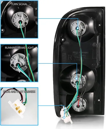 Miniatura 6 de AmeriLite juego de luces traseras de repuesto en negro para Toyota Tacoma 1995-2000 + bombilla y arnés - lado del pasajero y del conductor.