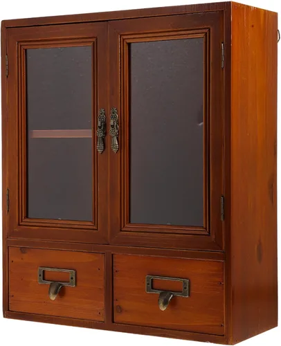 Holibanna Armario de pared de madera vintage con puertas dobles, caja de almacenamiento pequeña multifuncional para cocina y hogar, organizador