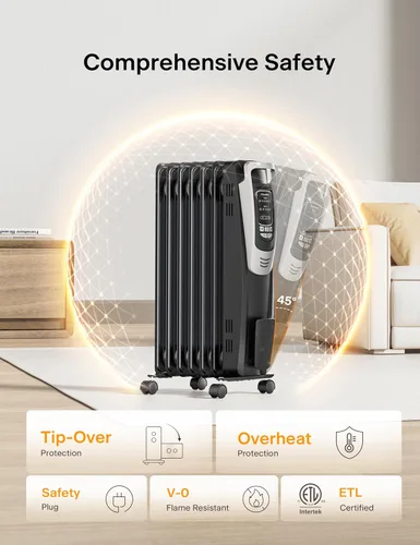 Miniatura 6 de PELONIS Calentador de radiador para uso en interiores, habitación grande con control remoto, termostato y pantalla LED, calentador silencioso lleno