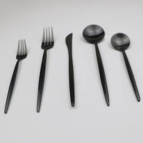 Miniatura 2 de Juego de cubiertos de lujo de acero inoxidable 18/10, acabado mate, 5 piezas, color negro