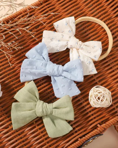Miniatura 3 de doboi 10 diademas para bebé, lazos para el cabello, de nailon, algodón, lino, hechas a mano, accesorios para el cabello para recién nacidos, niñas