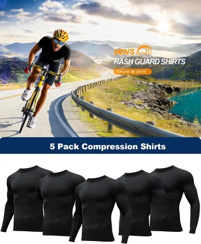 Miniatura 5 de HOPLYNN Paquete de 45 camisetas de compresión de entrenamiento para hombre, manga largacorta, camiseta atlética para deportes