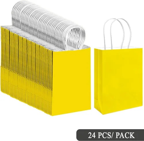 Miniatura 3 de qiqee 24 bolsas de regalo pequeñas con asas a granel de 8.3 x 6 x 3 pulgadas, bolsas de regalo amarillas brillantes, múltiples usos (tamaño pequeño)
