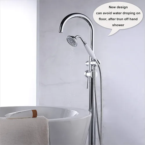 Miniatura 5 de Grifo de bañera montado en el piso, grifos de llenado de bañera independientes cromado alto caudal 11.9GPM con montaje de ducha manual RIGOBAL