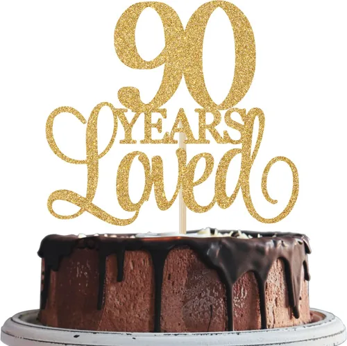 90 años de amor saludos al 90 aniversario, suministros de recuerdo de fiesta de cumpleaños con purpurina dorada