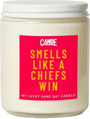 CANDECraftCo Smells Like a Chiefs Win – Vela perfumada, frasco de 9 oz – Vibras audaces del día del juego, regalo divertido para fanáticos del