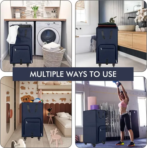 Miniatura 7 de Bukere Cesta de lavandería grande con ruedas, 4 ruedas y 2 asas, bolsa de lavandería con ruedas plegable independiente para ropa, apartamento