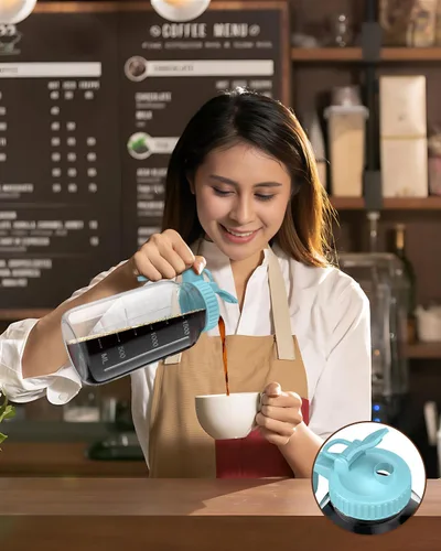Miniatura 8 de Paquete de 2 tarros de café frío de 64 onzas, máquina de café frío de vidrio grueso con asa, filtro de acero inoxidable y tapa a prueba de fugas