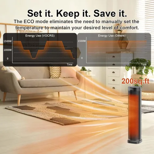 Miniatura 2 de Calentador de espacio extragrande, calentadores eléctricos de 1500 W para uso en interiores con termostato, oscilación de 70°, 5 modos, control