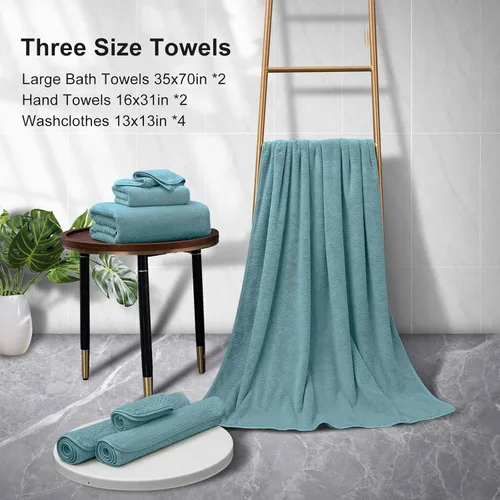 Miniatura 6 de CHINO Juego de 8 toallas de baño turquesa, 2 toallas grandes/2 toallas de mano/4 toallitas, toalla de baño grande de 600 GSM, toalla de secado
