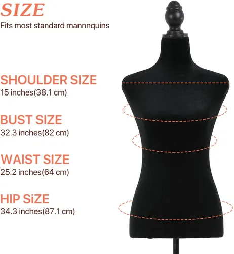 Miniatura 3 de Torso de maniquí femenino, soporte de maniquí con forma de vestido, cuerpo de maniquí ajustable de altura de 49.6 a 63.4 pulgadas, cuerpo de espuma