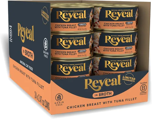 Miniatura 9 de Reveal Alimento húmedo natural para gatos, 24 unidades, sin granos, alimento enlatado de ingredientes limitados para gatos, atún con algas marinas