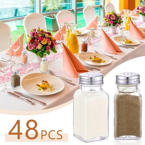 Miniatura 6 de Bokon Paquete de 48 Saleros de Vidrio a Granel con Tapas de Acero Inoxidable 2.7oz Agitador Pequeño de Especias para Cocina Restaurantes y Catering