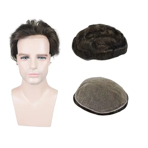 Miniatura 7 de Tupé para hombre 100% cabello humano real europeo de 8 x 10 pulgadas, gorra base súper suave y transpirable, encaje francés completo de densidad #17