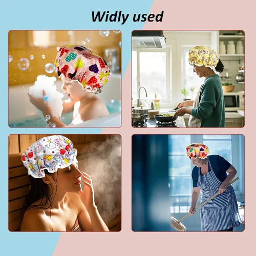 Miniatura 8 de Gorro de ducha para niños, paquete de 3 gorros de ducha grandes, reutilizables, de doble capa, impermeables, de plástico lavable, gorro de ducha