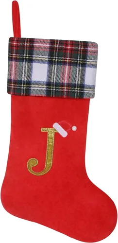 Miniatura 23 de Calcetines de Navidad personalizados con monograma inicial, adornos colgantes, medias clásicas de cuadros negros de 19 pulgadas, decoraciones