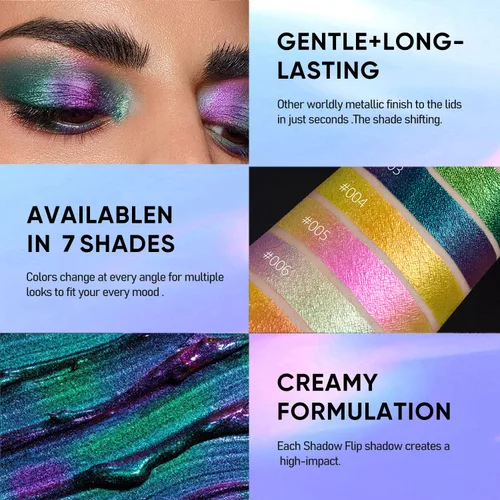 Miniatura 4 de Maki Yika Sombra de ojos líquida con brillo Ojos de camaleón metálicos Sombra de ojos multicolor cambiante de larga duración Sombra de ojos Aurora
