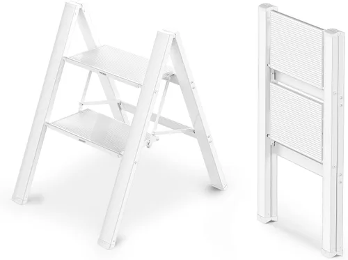 WOA WOA Escalera de 2 escalones, taburete plegable, escalera ligera de aluminio para armario de cocina del hogar, pedales antideslizantes, facilidad