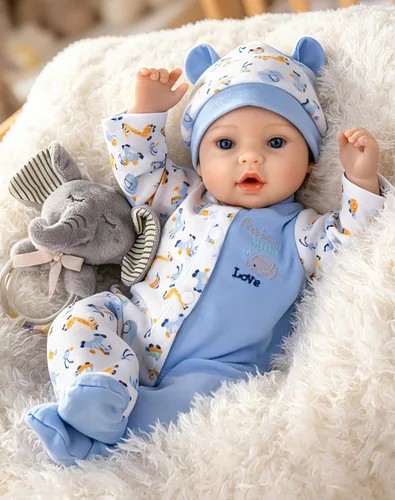 Aori Reborn Baby Dolls Boy - Muñeca realista de bebé recién nacido de 18'' con juego de alimentación azul y certificado de nacimiento - Cuerpo