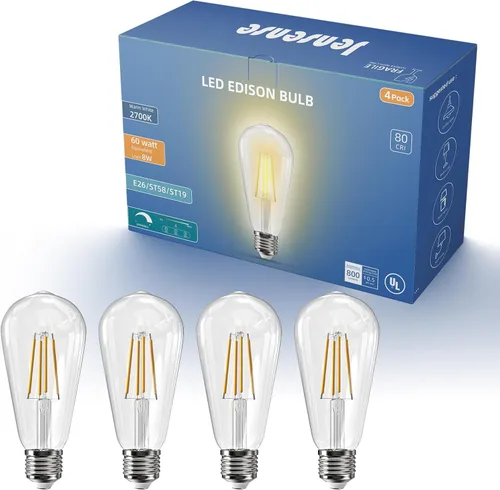 Miniatura 54 de Jensense Bombillas LED Edison E26, 60 vatios equivalentes, bombillas regulables, 2300 K, luz blanca cálida (cristal ámbar), estilo vintage